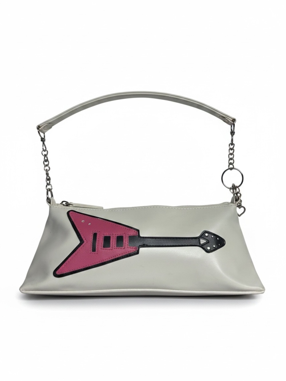 Rare! Lux de Ville White Shoulder Bag with Pink Guitar Applique